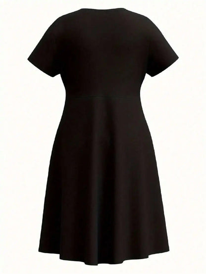 2026 Women's Four Seasons Love at First Sight Heartbeat Printed Casual Loose Black Short Sleeved Large Short Skirt Dress