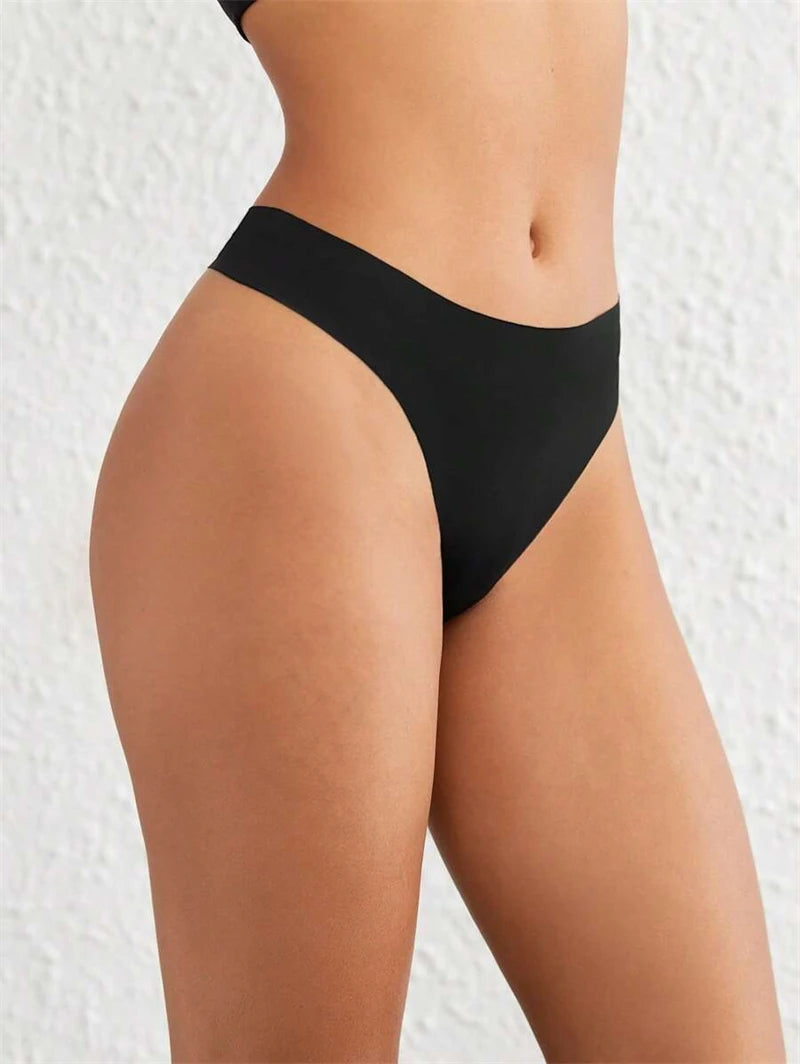 FINETOO 4PCS Silk Satin Seamless Underwear Low Waist Thongs Sexy Solid Color Bikini Underpants Female Stretch Intimates Lingerie