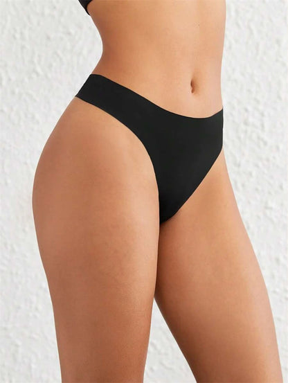 FINETOO 4PCS Silk Satin Seamless Underwear Low Waist Thongs Sexy Solid Color Bikini Underpants Female Stretch Intimates Lingerie