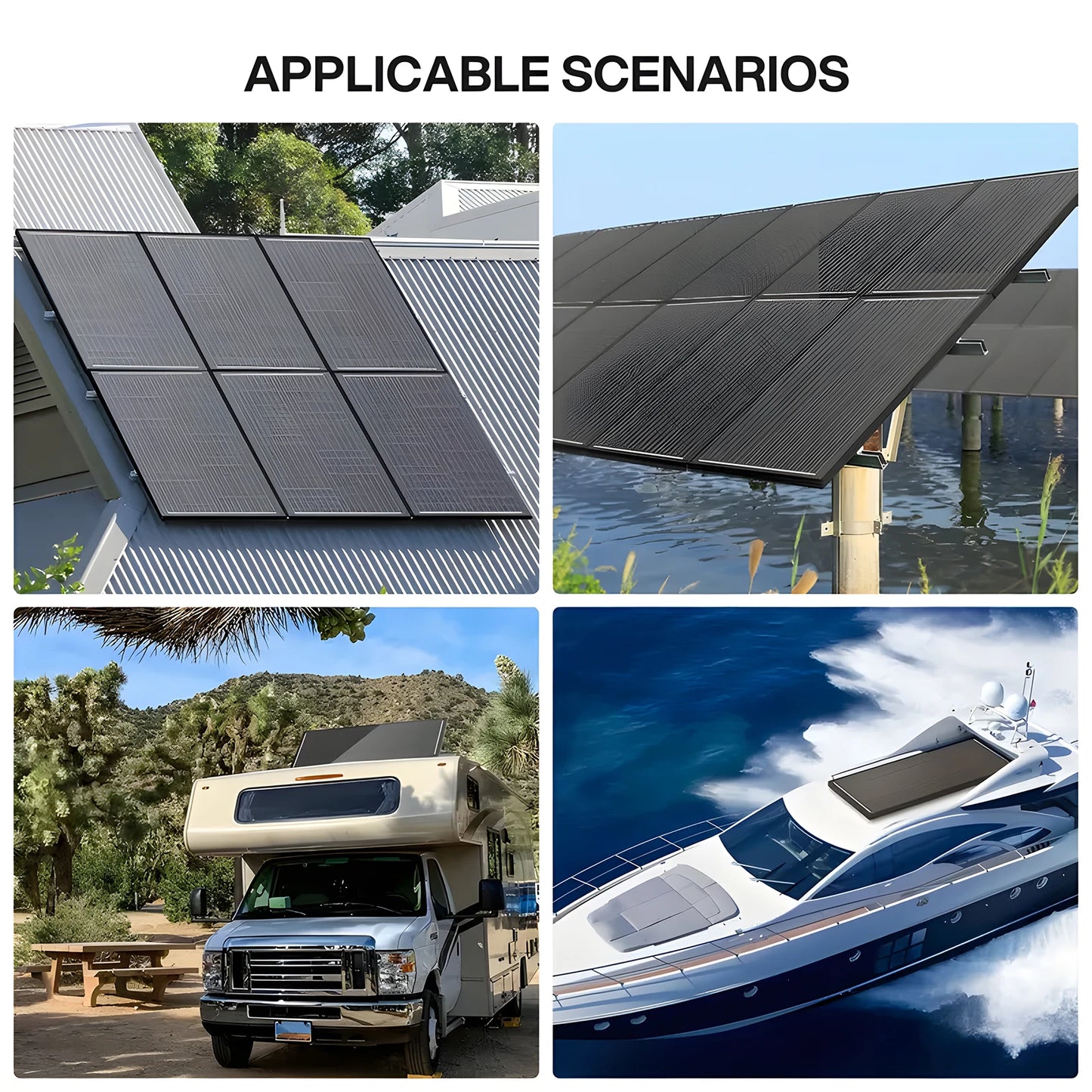 Rvpozwer 400W/200W/100W N-Type 18BB Solar Panel 25% High Efficiency Mono Solar Module Portable Waterproof Ideal for RV Marine Yacht Caravan Camping Off Grid Power Supply