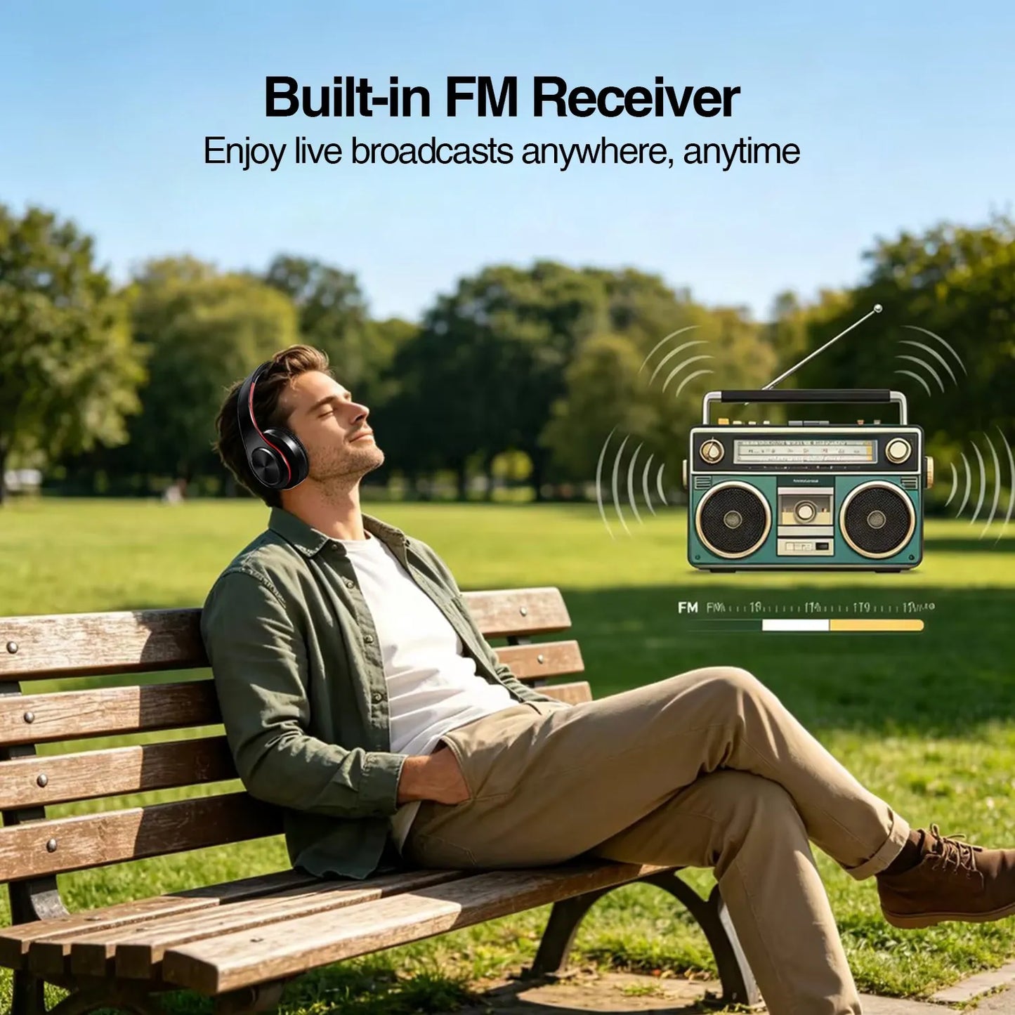 Wireless Bluetooth Headphone HI-FI Stereo Over-ear Earphone Foldable Gaming Music Headset TF Card with Mic Noise Cancelling
