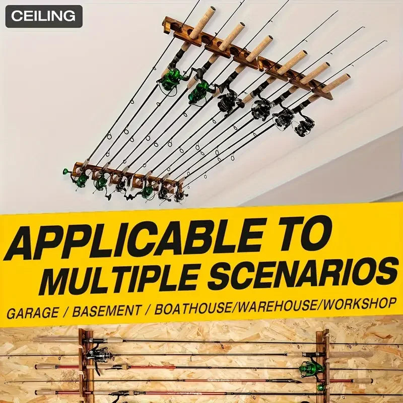 1pair Fishing Rod Holders Up to 6 Rods Fishing Pole Rod Racks Wall or Ceiling Mounted Fishing Pole Rod Holder for Garage Storage