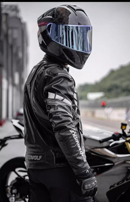 CE Certified Motorbike Leather Jacket for Men Autumn Winter Warm Windproof Riding Coat with Removable Liner Motorcycle Jacket