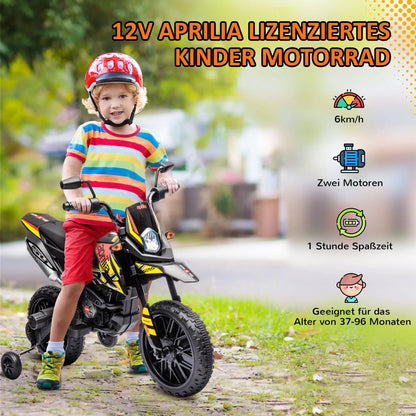 Elmotorcykel för barn 12 V med stödhjul, LED-ljus och USB