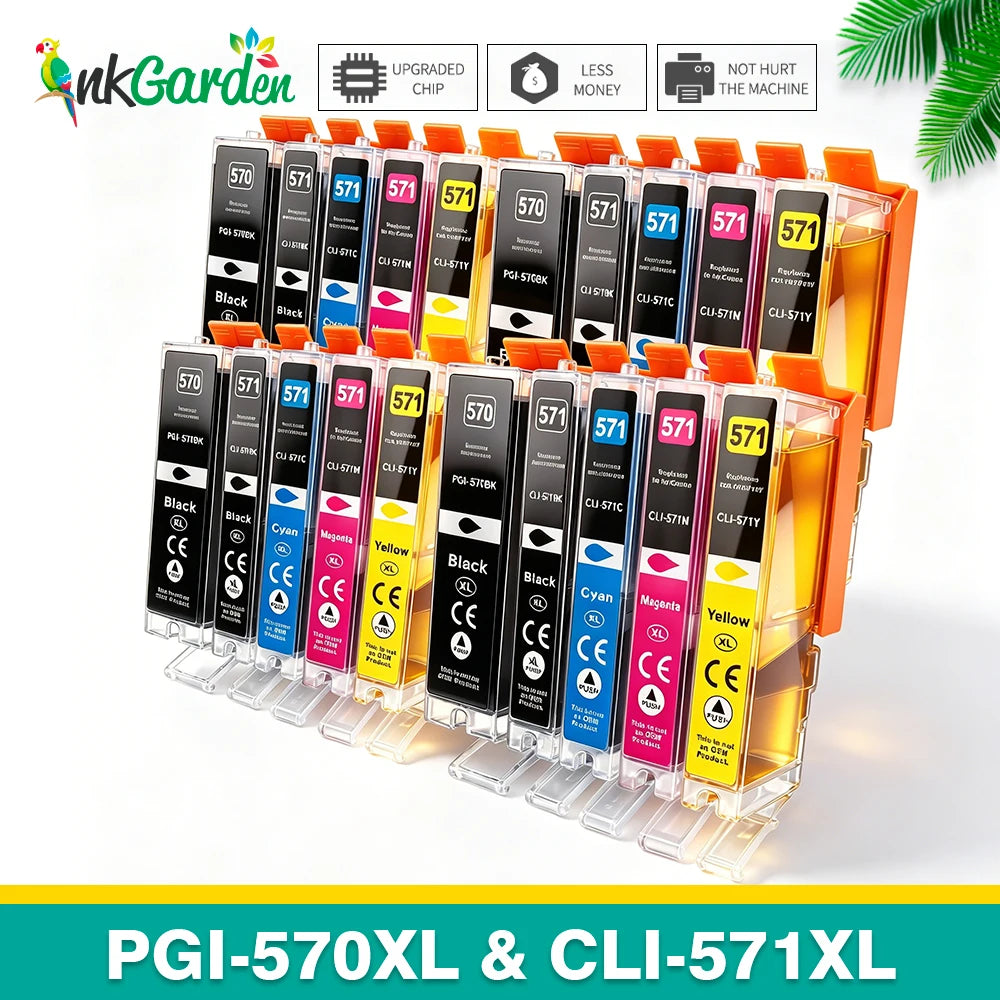 InkGarden 570 571 XL Bläckpatron 570XL för Canon PGI-570 CLI-571 Kompatibel PIXMA MG5700 TS5055 TS9050 TS9055 Skrivare