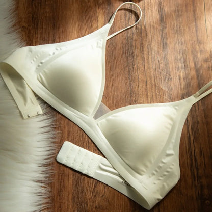 Thin Satin Wireless Deep V Bra Close-fitting Anti-sagging Push Up Underwear Traceless Gathered Breasts Seamless Bras Sport
