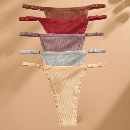 FINETOO 5PCS/Set Sexy G-string Panties Cotton Women's Underwear Adjustable Waist Girl Female Pantys Bikini Lady Thongs Lingerie