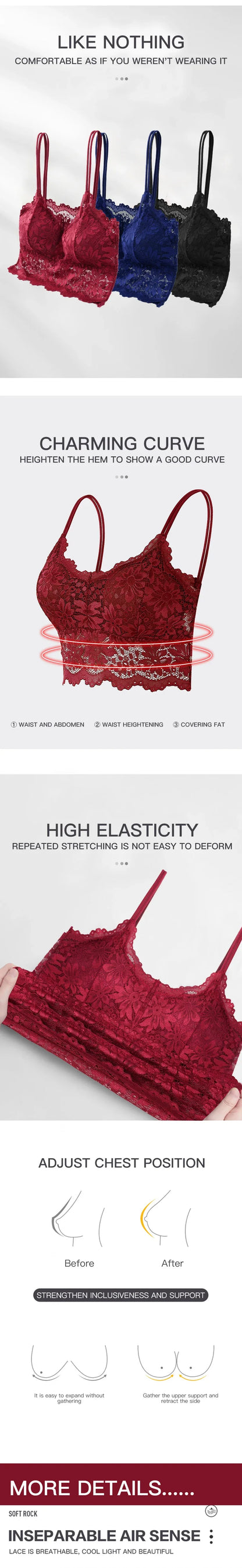 New Women Lace Bras Spring Summer Thin Outside Camisole Solid Underwear Female Hollow Out Vest Bralette Sexy Lingerie Bra