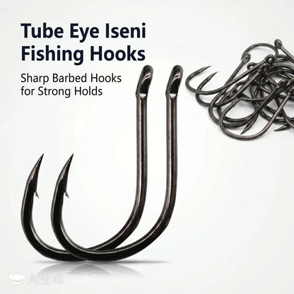 50PCS Single Circle Offset Fishing Hooks – High Carbon Steel Barbed for Carp Fly Fishing & Sea Tackle