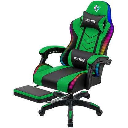 300lbs Gaming Chair with Music Rhythm RGB LED Lights and Wireless Speakers Ergonomic Massage Computer Gaming Chair with Footrest