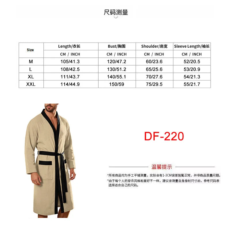 Men's Bathrobe Long Sleeves Kimono Style Spa Robe with Belt Pockets Soft Comfortable Sleepwear Loungewear for Home Hotel Use