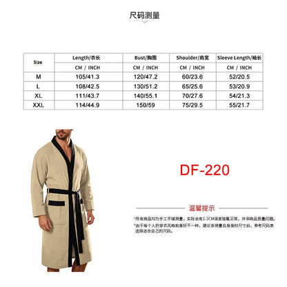 Men's Bathrobe Long Sleeves Kimono Style Spa Robe with Belt Pockets Soft Comfortable Sleepwear Loungewear for Home Hotel Use