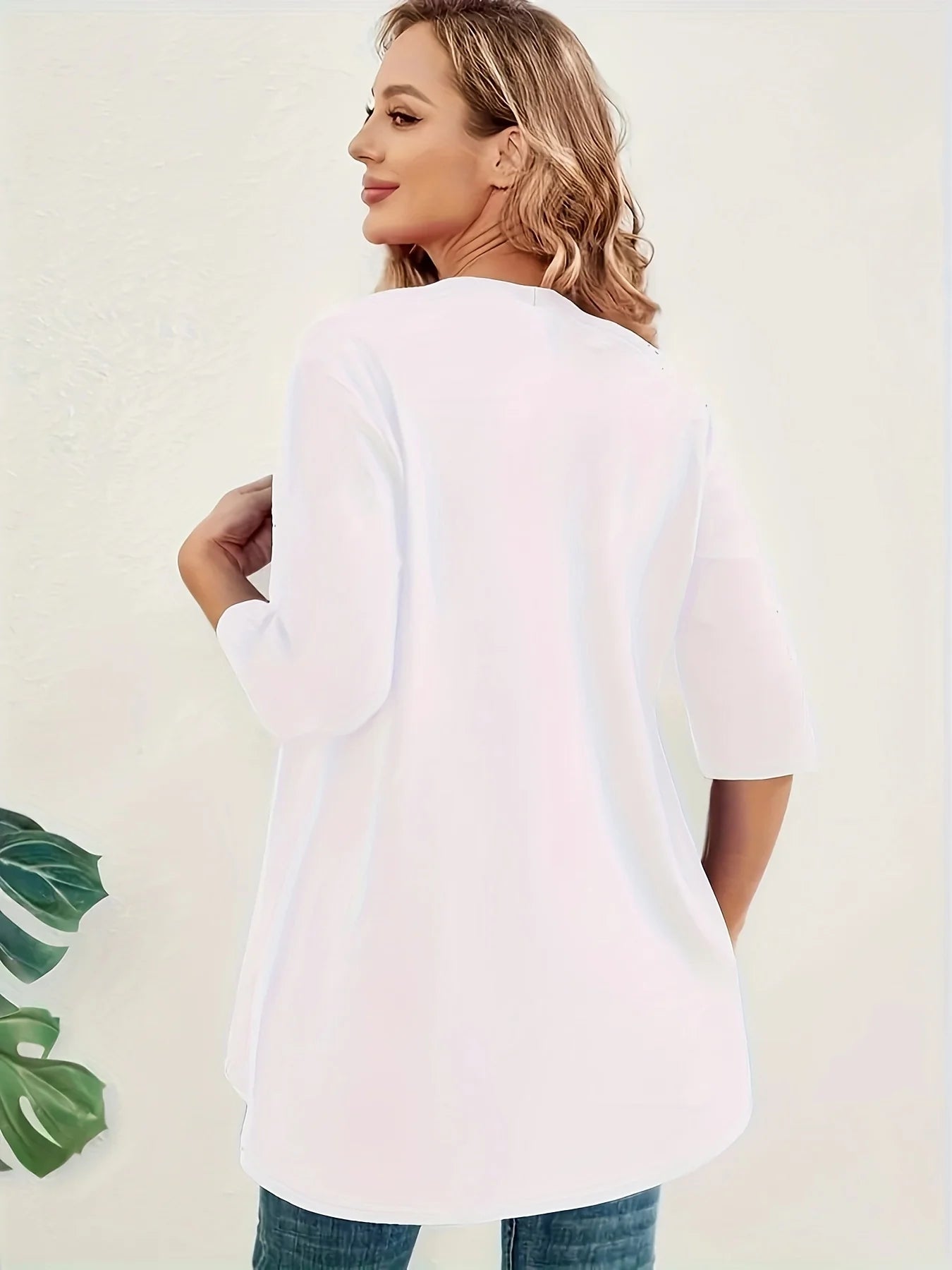 Dam Plus Size Elegant Kofta – Halvlång 3/4-ärm Hög Stretch Öppen Casual Höst/Vinter, 9 Färger XL–4XL