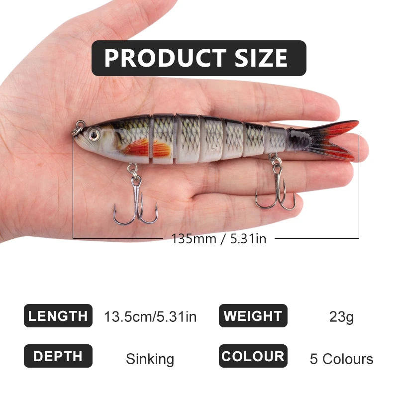 CIBO Fiskedrag Stort Kit – Swimbait Jointed Lure för Gös Abborre Gädda Hav Sjö Å, 12 Färger + 5-pack