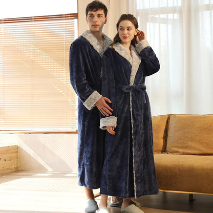 Female Autumn and Winter Warm Long Coral Velvet Thick Couple Bath Bathrobes Men Women Pajamas Shower Robe Bath Towels For Adults