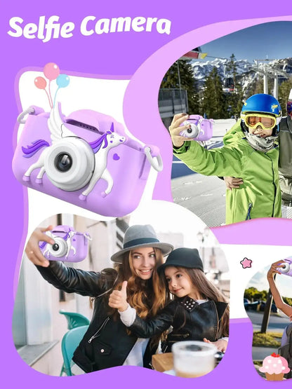 Kids Digital Camera 1080P HD 2.01" Unicorn Toy Camera Silicone Case Games USB Mini Video Recorder Gift for Girls 3-12 Age