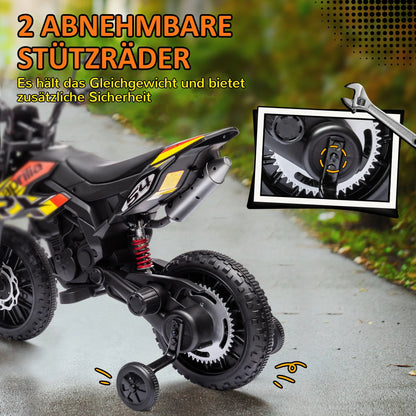 Elmotorcykel för barn 12 V med stödhjul, LED-ljus och USB