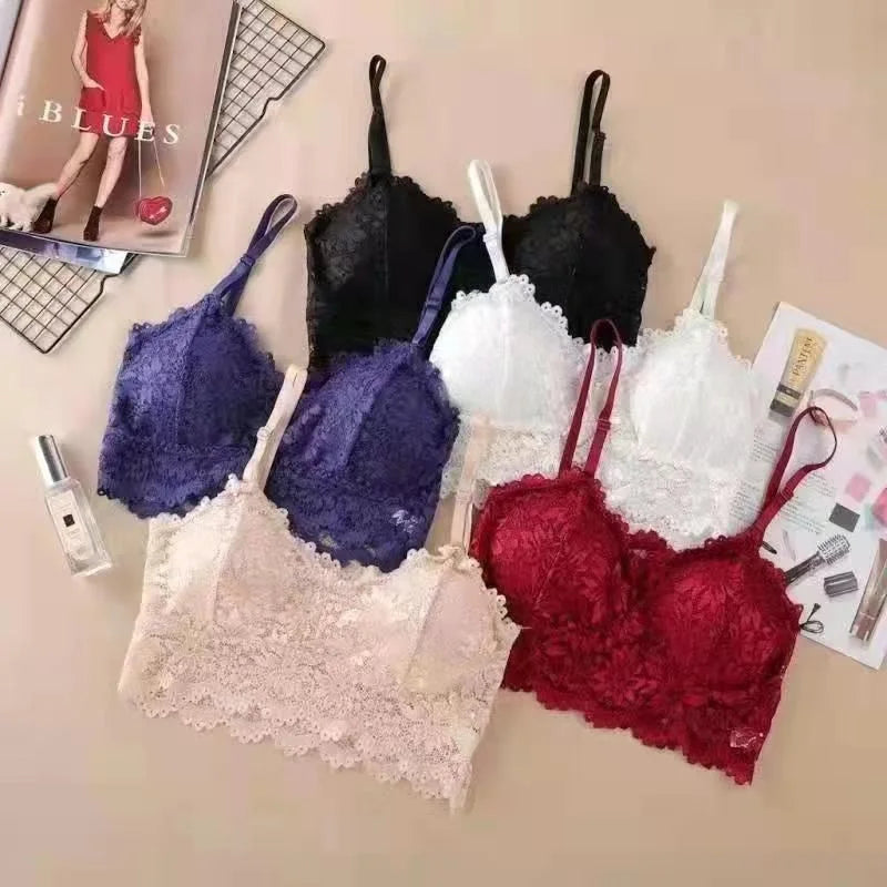 Women's Sling Bra Summer Thin Lace Beautiful Back Bra Small Chest Gather Up Support Bra Without Rods Fashion Vacation Underwear