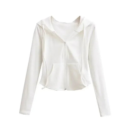 Cropped Hooded Zip-Up Jacket Women Autumn New Slim Long Sleeve Sweatshirts Female Solid Streetwear Sports Hoodies Ropa De Mujer
