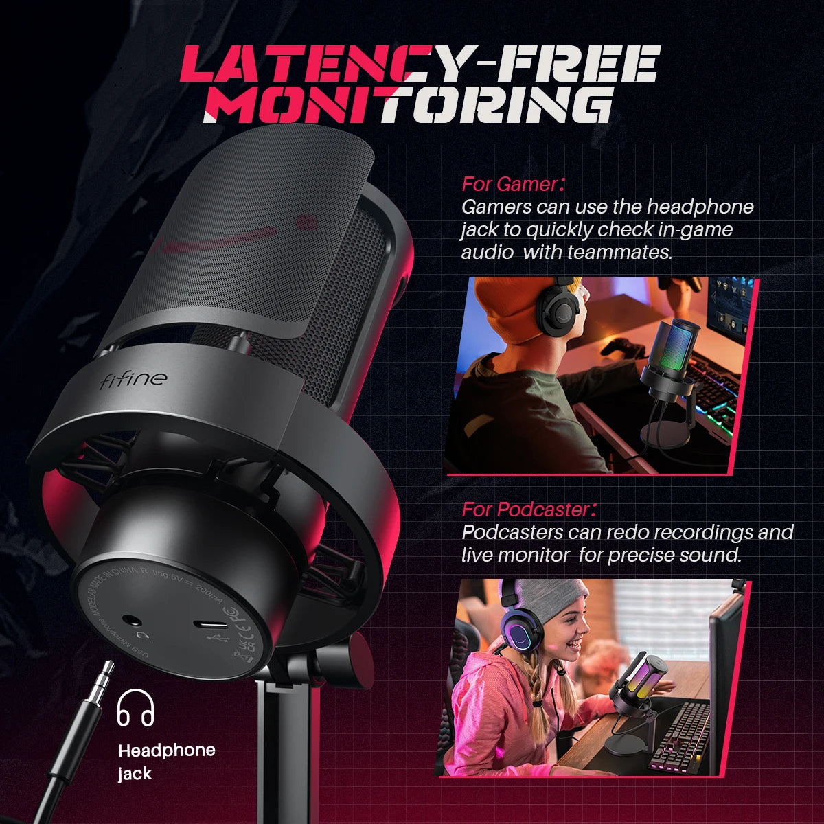 FIFINFIFINE USB Gaming Microfono Para PC Mac PS4 PS5, RGB Condensador Micrófono Per Streaming,Podcasts, Con Control RGB A8