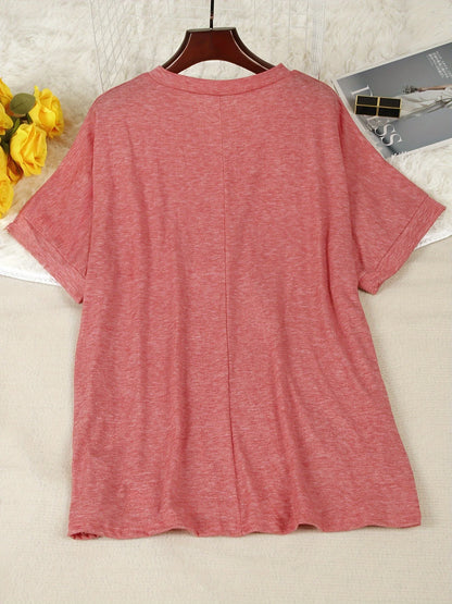 Chic Plus Size Short Sleeve Buttoned V-Neck Casual T-Shirt Lightweight Summer Top for Women