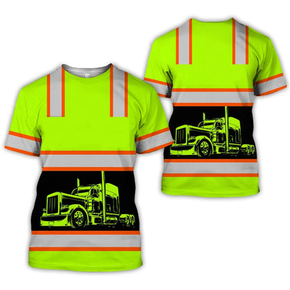 Work Clothing Summer Breathable Men's T-shirt 3D Printing Style Trucker Safety Transportation Work Uniform Oversized Loose Tops