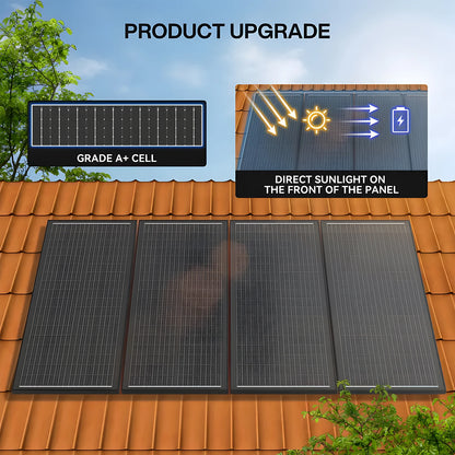 Rvpozwer 400W/200W/100W N-Type 18BB Solar Panel 25% High Efficiency Mono Solar Module Portable Waterproof Ideal for RV Marine Yacht Caravan Camping Off Grid Power Supply