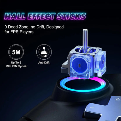 Controller for Switch Lite/OLED/PC Game Joystick Wireless BT Gamepad W/RGB Hall Effect Turbo Macro 6-Axis Gyro Vibration Motors