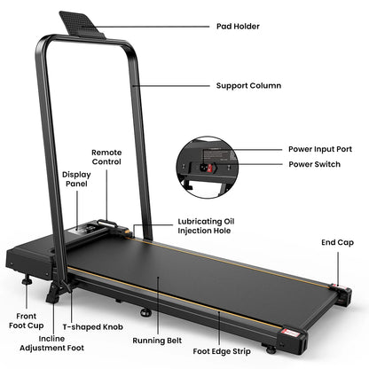 Formill FT51/FT50/FT52 Treadmill 2 In 1 Walking Running Treadmill 0.75-2.5HP Foldable Under Desk Treadmill38*95cm Running Area With Armrest LED Display Oil Drip Hole Indoor Home Gym Exercise Machine