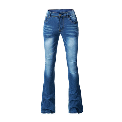 Flare Pants Jeans for Women Vintage Denims Stretch Mid Waist Washed Distressed Pockets Boot Cut 2025 Streetwear Skinny Trousers