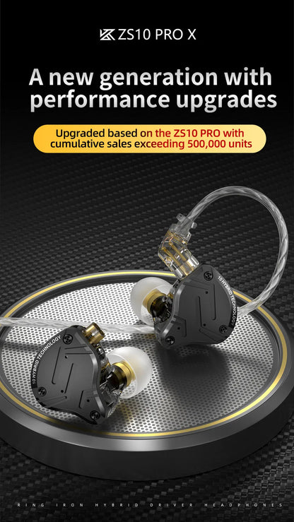KZ ZS10 Pro X 4BA 1DD Hybrid IEM 10mm Dynamic Driver In Ear Monitor Detachable 0.75mm 2Pin Cable Metal Shell Gaming HiFi Earbuds for Audiophile