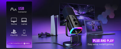 FIFINE USB/XLR dynamisk mikrofon med RGB, hörlursuttag och mute