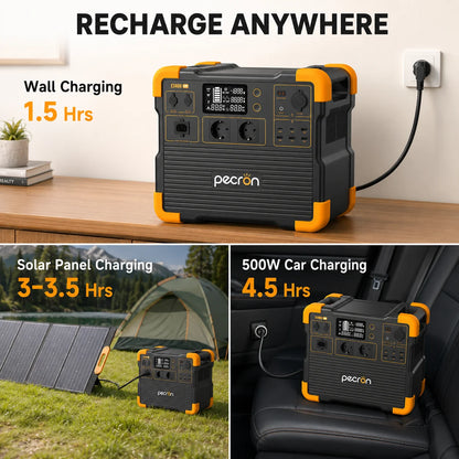Pecron E2400 LFP 2400W Portable Power Station 2048Wh LiFePO4 Solar Generator with UPS Expandable to 8192Wh 1.6H Fast Charge 800W Solar Input for Home Emergency Camping RV Off-Grid