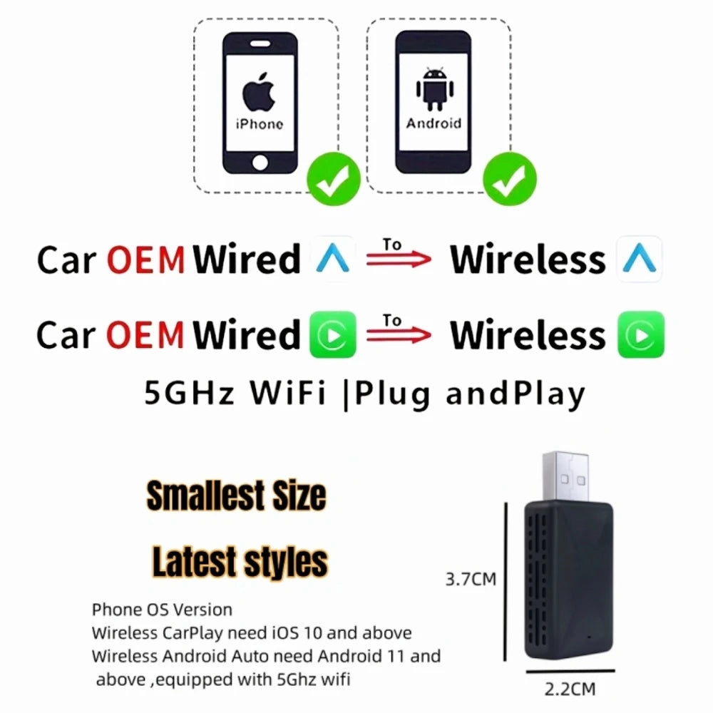 2026 Anyfar 2 in 1 Wireless CarPlay Adapter&Android Auto Wireless Adapter 5Ghz WiFi USB Plug Play CarPlay Wireless