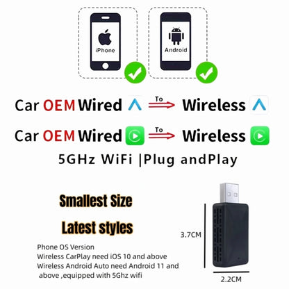 2026 Anyfar 2 in 1 Wireless CarPlay Adapter&Android Auto Wireless Adapter 5Ghz WiFi USB Plug Play CarPlay Wireless
