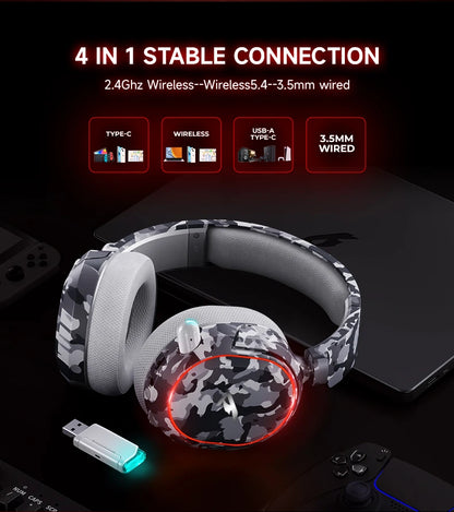Picun G2 Trådlöst Gaming Headset – Bluetooth 2.4GHz 7.1 Surround 5ms ENC 100h 1000mAh AAC CE/FCC/RoHS PS4 PS5 PC Switch