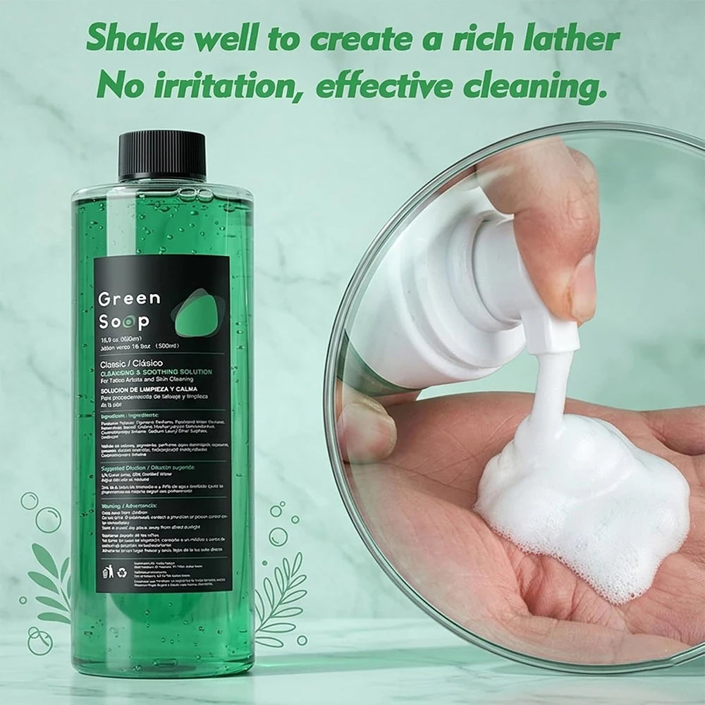 500/250ML Tattoo Green Soap Concentrated Tattoo Cleaning Soap Green Algae Soap with Foam Pump Bottle Tattooing Piercing Supplies