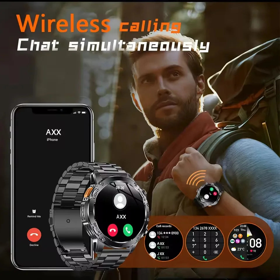 2026 New Men's GPS Outdoor Sports Smart Watch AMOLED Screen NFC Flashlight Heart Rate Monitor Waterproof Bluetooth Call 1000mAh