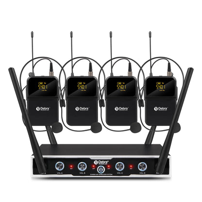 Debra DU4004 Wireless Conference Microphone System, UHF 4-channel, lavalier, headset, handheld microphone, for weddings, karaoke