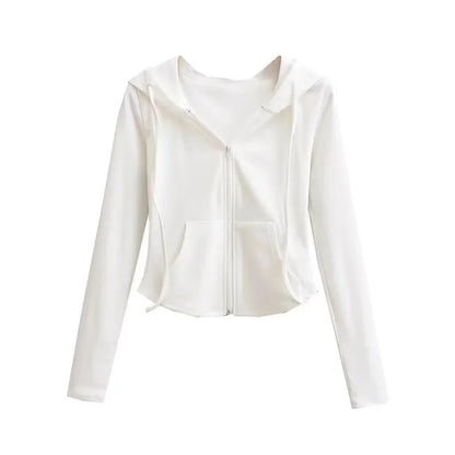 Women's Slim Fit Hooded Zip Up Sports Sweatshirt | Autumn Cropped Casual Jacket Long Sleeve Athletic Outerwear K Pop Clothes