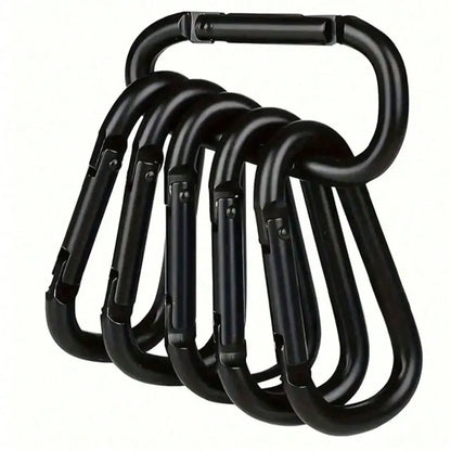 6Pcs-10PCS Black Aluminum Carabiner Clips D-Ring Spring Gate Keychain Hooks for Outdoor Camping Hiking