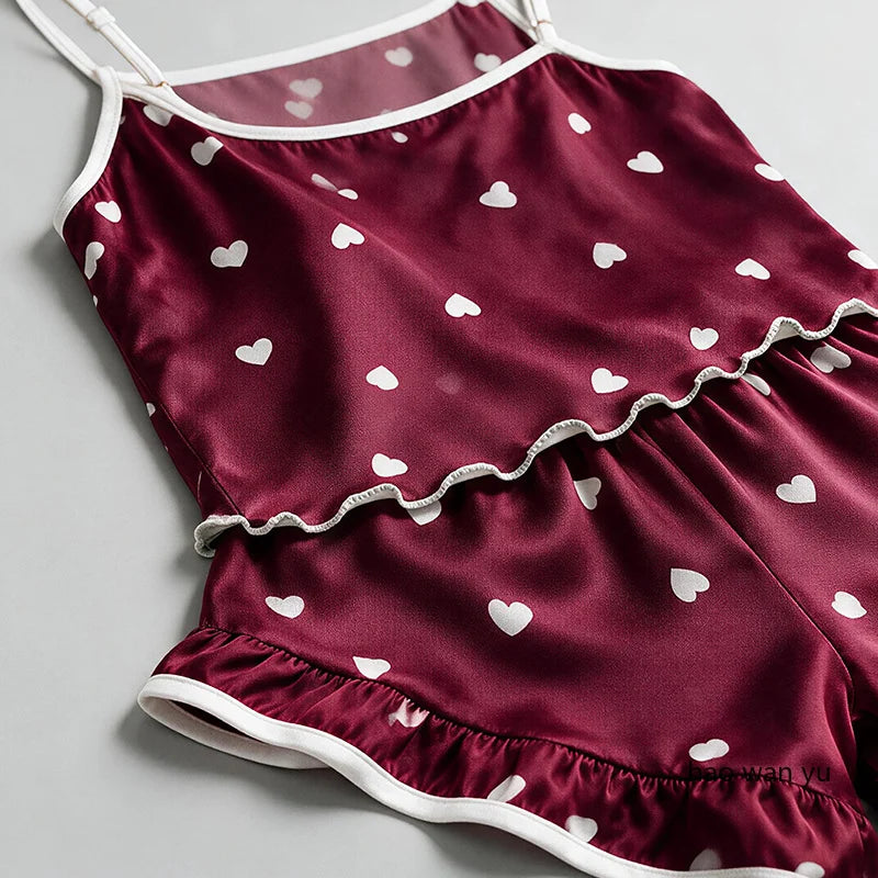 Dam Pyjamas Set Sommar – Linne & Shorts Stora Storlekar, Söt Print, 4 Färger