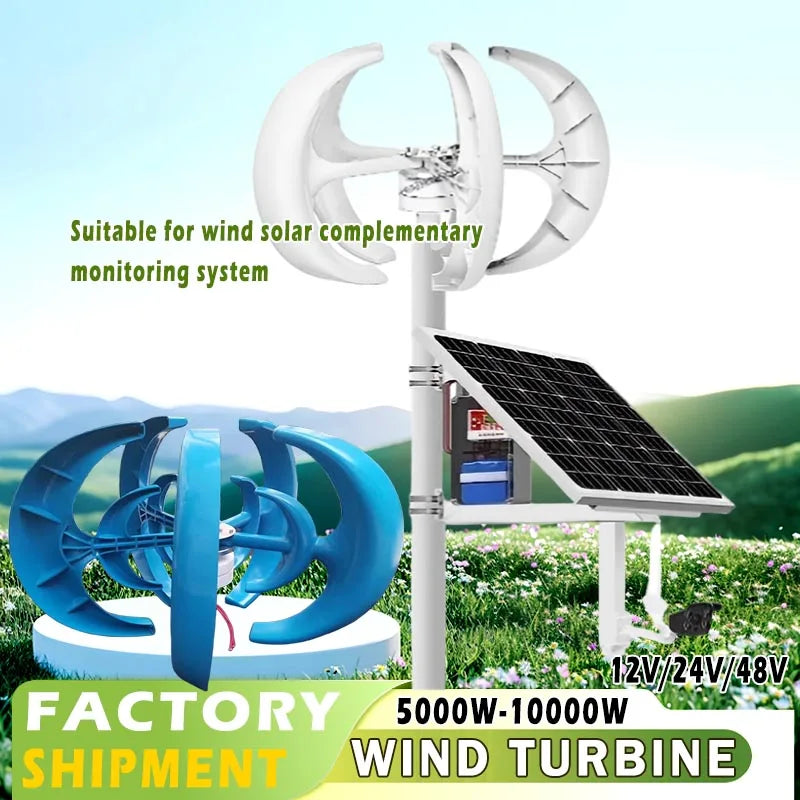 Vertikal Vindturbin Lykta-design 5kW/8kW/10kW 5 Blad – MPPT/Hybrid/Off-Grid 12V/24V/48V Hushåll Tak CE