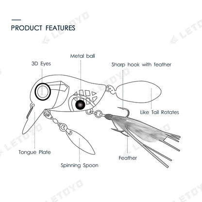 Micro Tappy Fishing Lures Artificial Hard Baits Crank Wobblers Tongue Plate Spinning Spoon with Feather Rotates Trout fish Bait