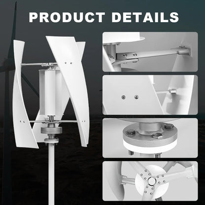 Vertikal Vindturbin 2kW 12V/24V/48V CE-certifierad – Kärnlös Generator 3 Blad Off-Grid Hybrid 220V Hushåll, EU-lager Polen