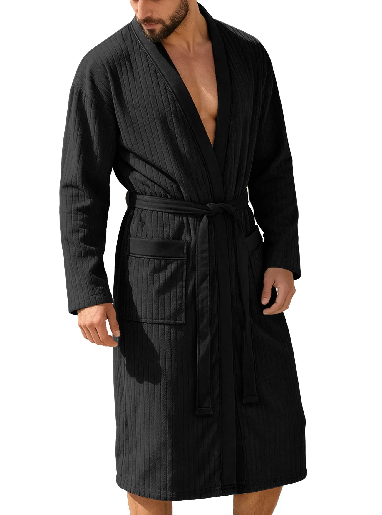 Herr Morgonrock Lång Jacquard – Mjuk Europeisk Stil Plus Size, 7 Färger M–2XL