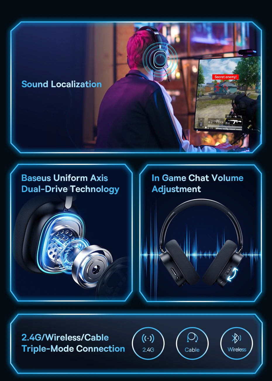 Baseus GH02 Trådlösa Gaminghörlurar med Mikrofon