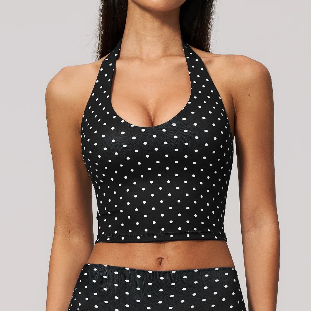 Yoga Bra Women Sports Underwear Fitness Crop Top Polka Dot Yoga Vest Deep V Backless Sports Vest Female Workout Shockproof Tops