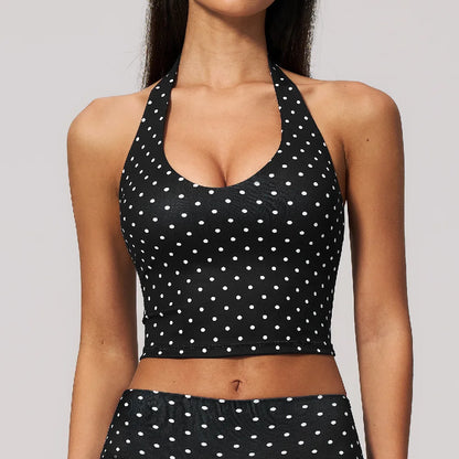 Yoga Bra Women Sports Underwear Fitness Crop Top Polka Dot Yoga Vest Deep V Backless Sports Vest Female Workout Shockproof Tops