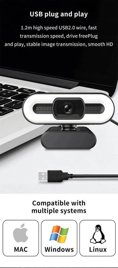 USB-webbkamera med mikrofon och utfyllnadsljus – 2K/4K-val